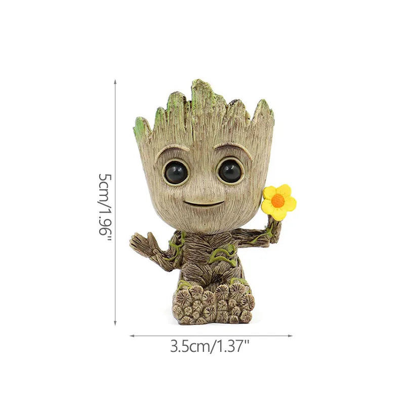 Figura decorativa de Groot (estilo dibujos animados) de 5 cm; adorno de escritorio tipo "hombre árbol" para oficina o decoración del hogar.