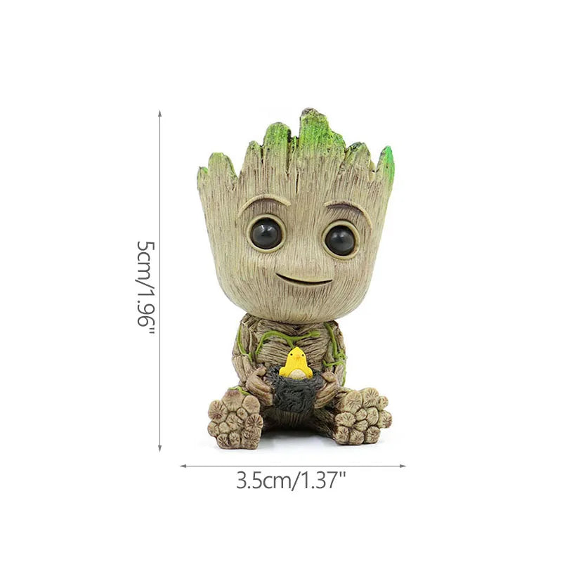 Figura decorativa de Groot (estilo dibujos animados) de 5 cm; adorno de escritorio tipo "hombre árbol" para oficina o decoración del hogar.