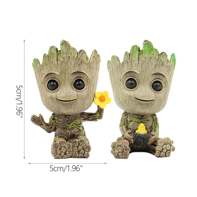 Figura decorativa de Groot (estilo dibujos animados) de 5 cm; adorno de escritorio tipo "hombre árbol" para oficina o decoración del hogar.