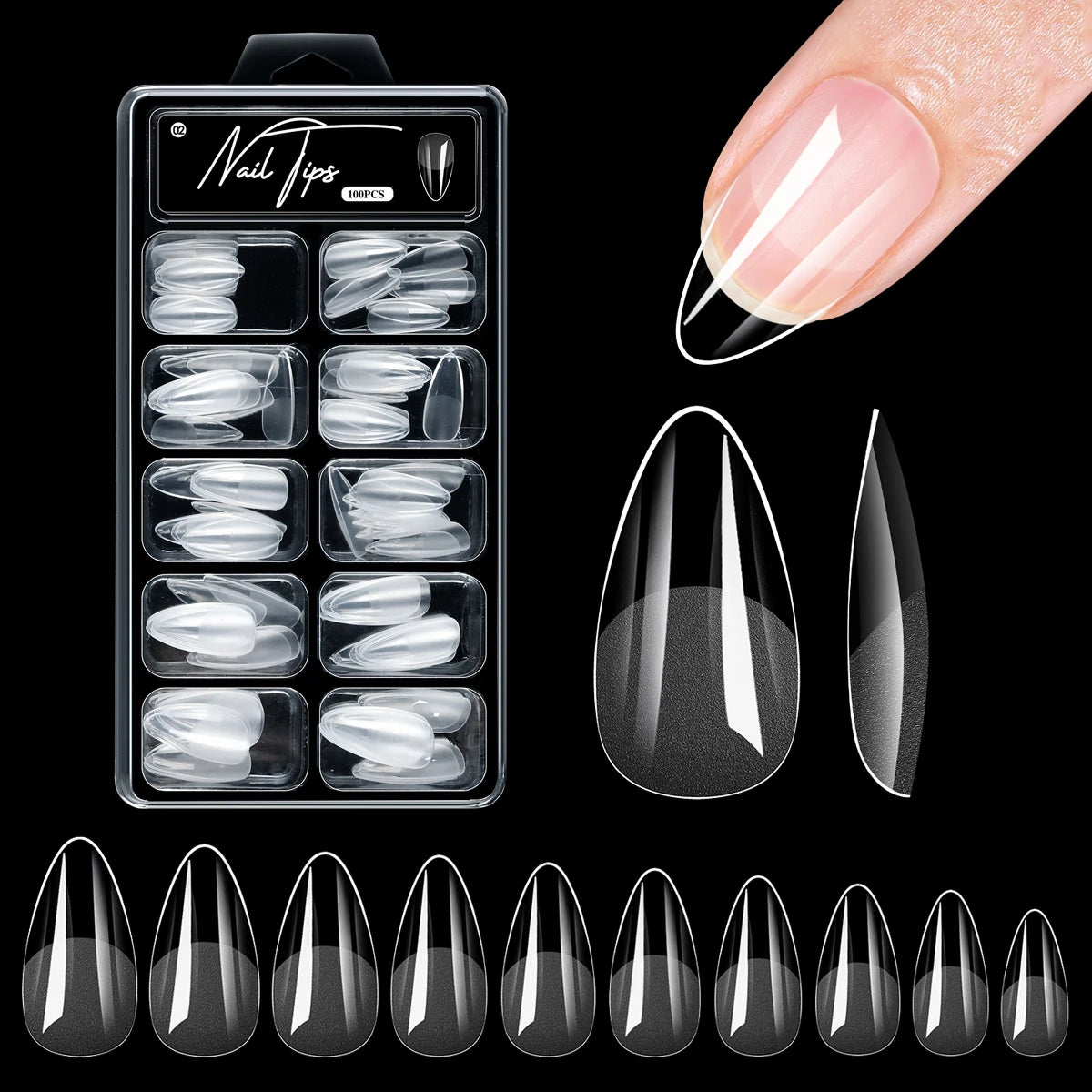 100/320/600 unidades de tips para uñas forma almendra corta de gel suave (soft gel);