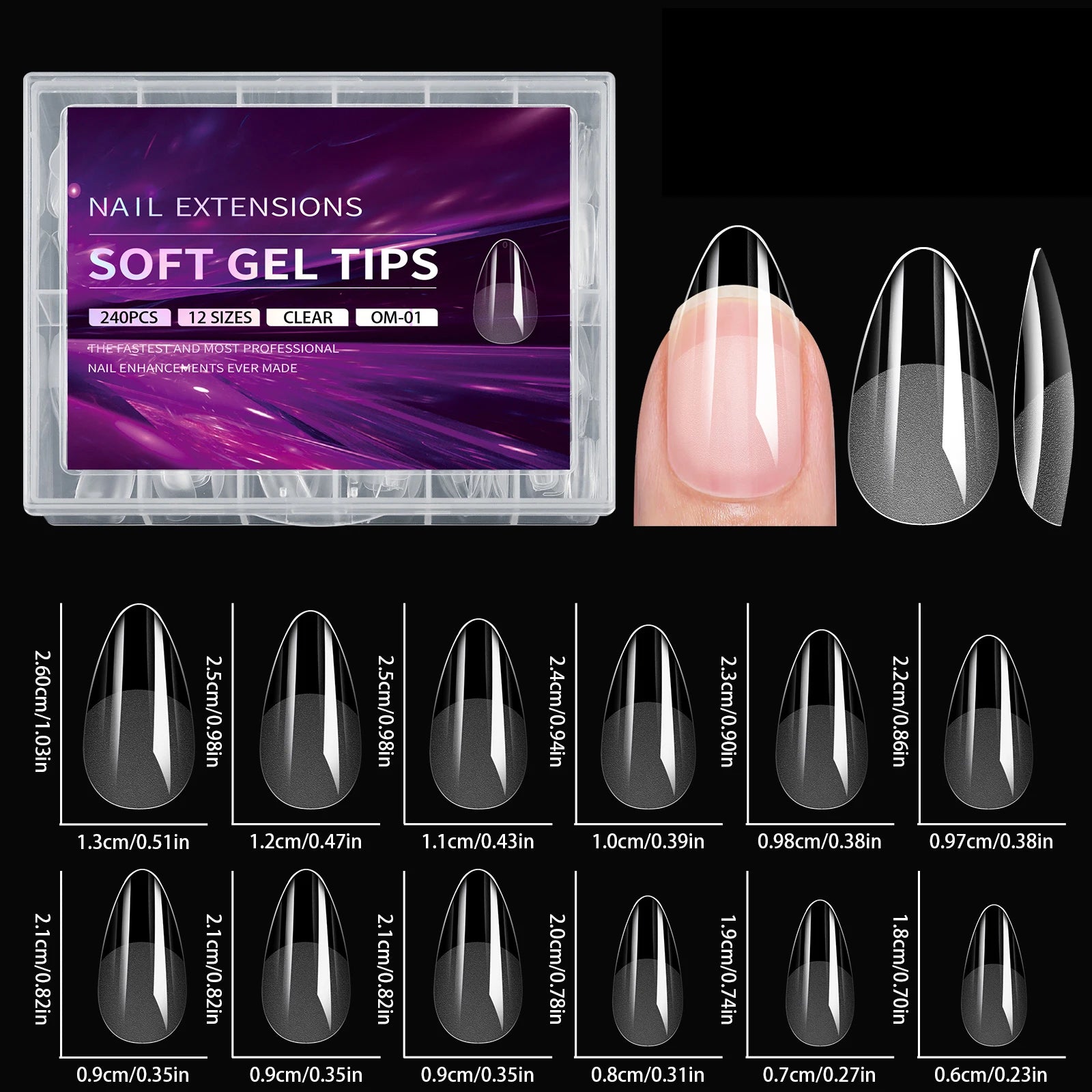 100/320/600 unidades de tips para uñas forma almendra corta de gel suave (soft gel);