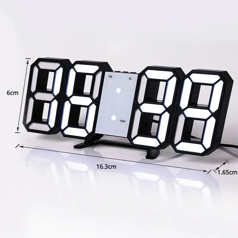 Reloj digital LED 3D de pared con modo nocturno luminoso; decoración electrónica ajustable con estética ideal para dormitorios.