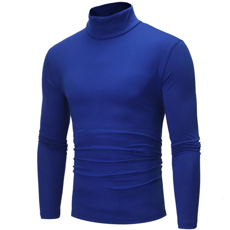 Camiseta térmica de manga larga para hombre: cuello alto, ajuste entallado y tejido fino; ideal para otoño e invierno.