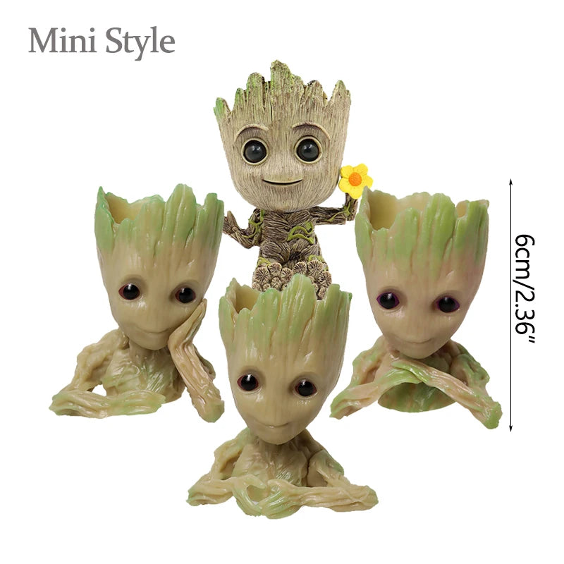 Figura decorativa de Groot (estilo dibujos animados) de 5 cm; adorno de escritorio tipo "hombre árbol" para oficina o decoración del hogar.