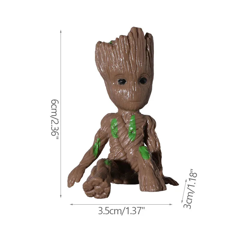 Figura decorativa de Groot (estilo dibujos animados) de 5 cm; adorno de escritorio tipo "hombre árbol" para oficina o decoración del hogar.