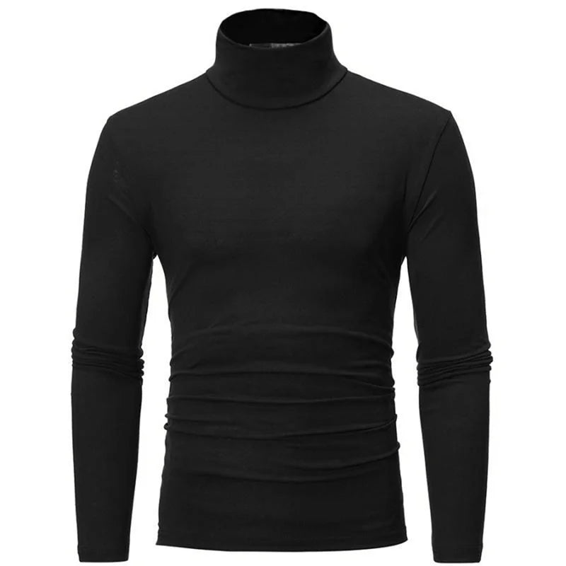 Camiseta térmica de manga larga para hombre: cuello alto, ajuste entallado y tejido fino; ideal para otoño e invierno.
