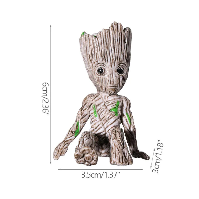 Figura decorativa de Groot (estilo dibujos animados) de 5 cm; adorno de escritorio tipo "hombre árbol" para oficina o decoración del hogar.