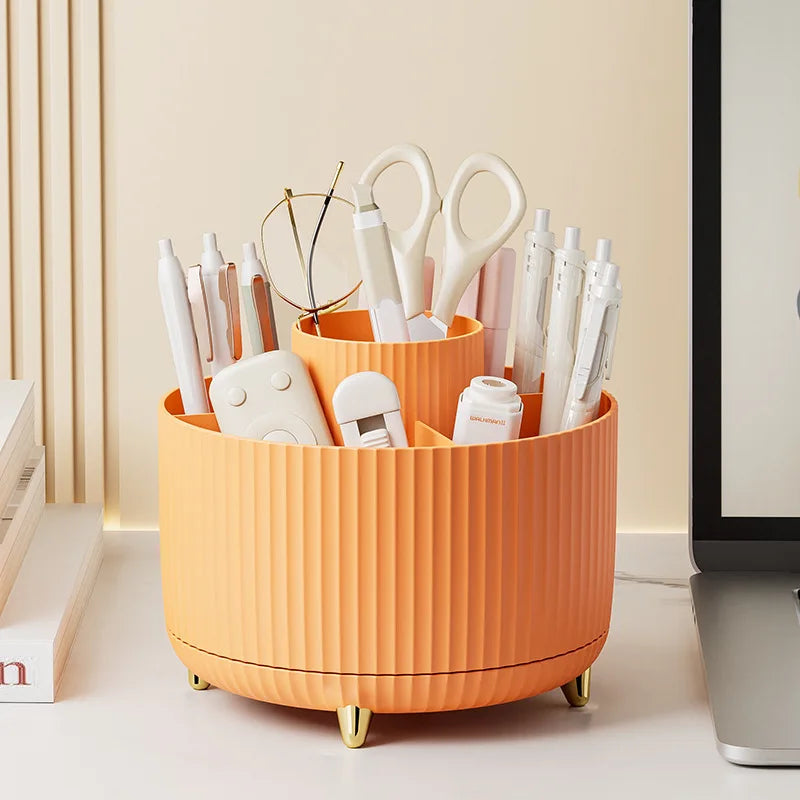 Organizador de maquillaje giratorio 360° para escritorio: caja de almacenamiento de gran capacidad para baño, portátil y apta para labiales, brochas y lápices.