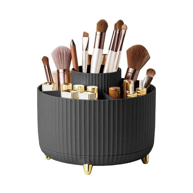 Organizador de maquillaje giratorio 360° para escritorio: caja de almacenamiento de gran capacidad para baño, portátil y apta para labiales, brochas y lápices.