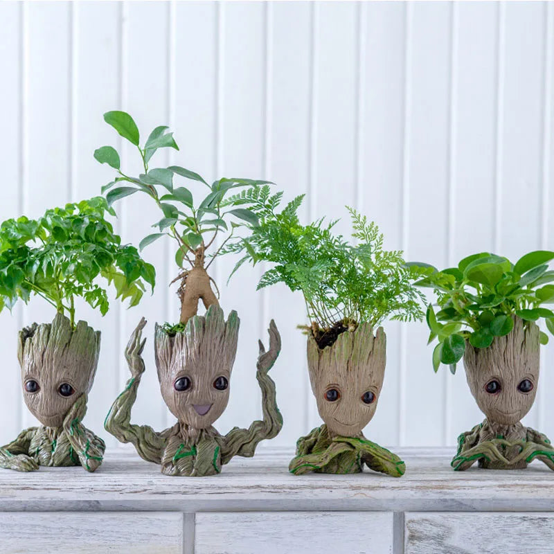 Figura decorativa de Groot (estilo dibujos animados) de 5 cm; adorno de escritorio tipo "hombre árbol" para oficina o decoración del hogar.