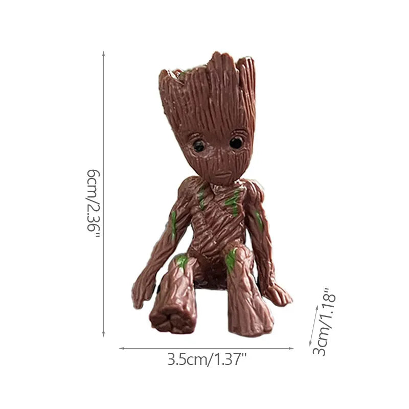Figura decorativa de Groot (estilo dibujos animados) de 5 cm; adorno de escritorio tipo "hombre árbol" para oficina o decoración del hogar.