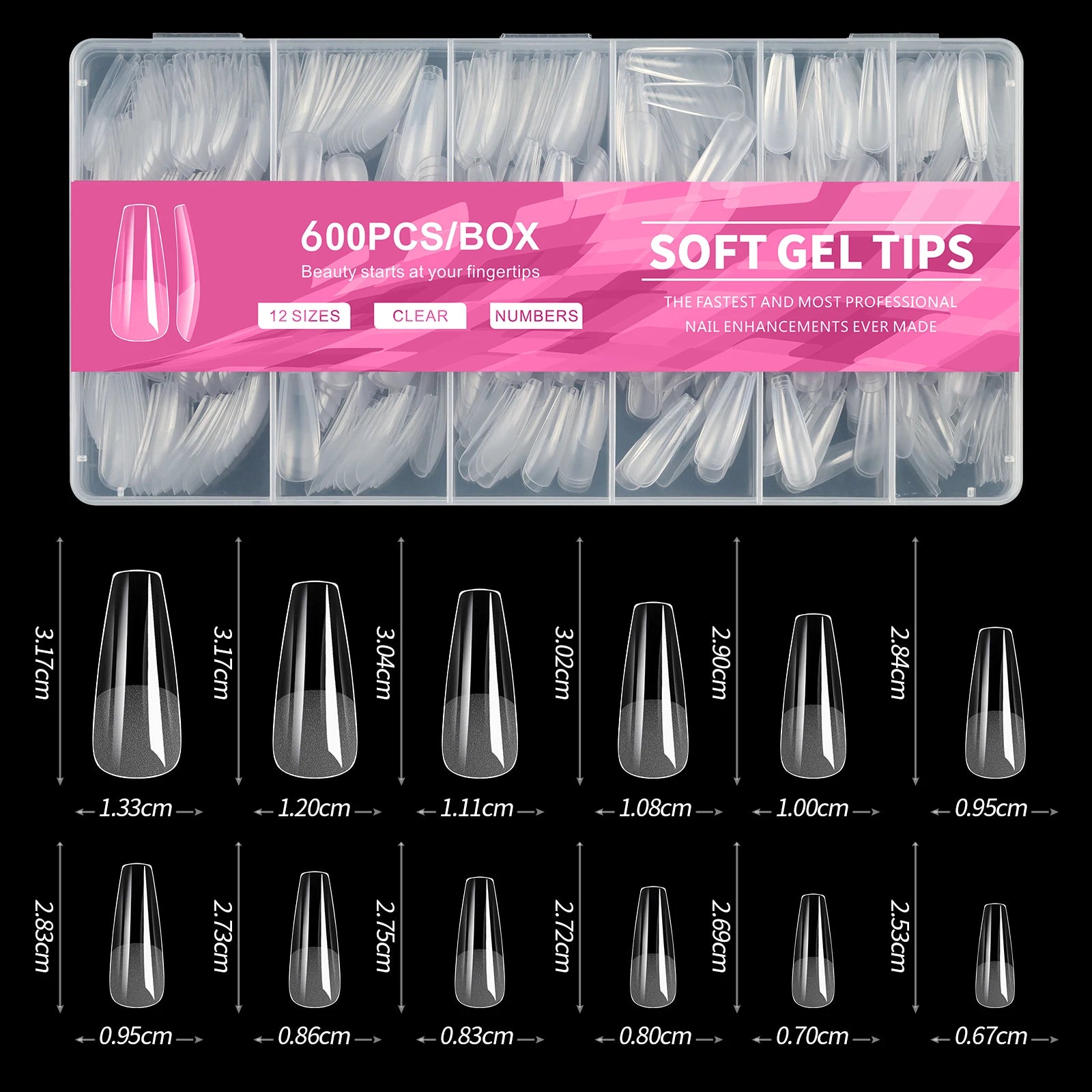 100/320/600 unidades de tips para uñas forma almendra corta de gel suave (soft gel);