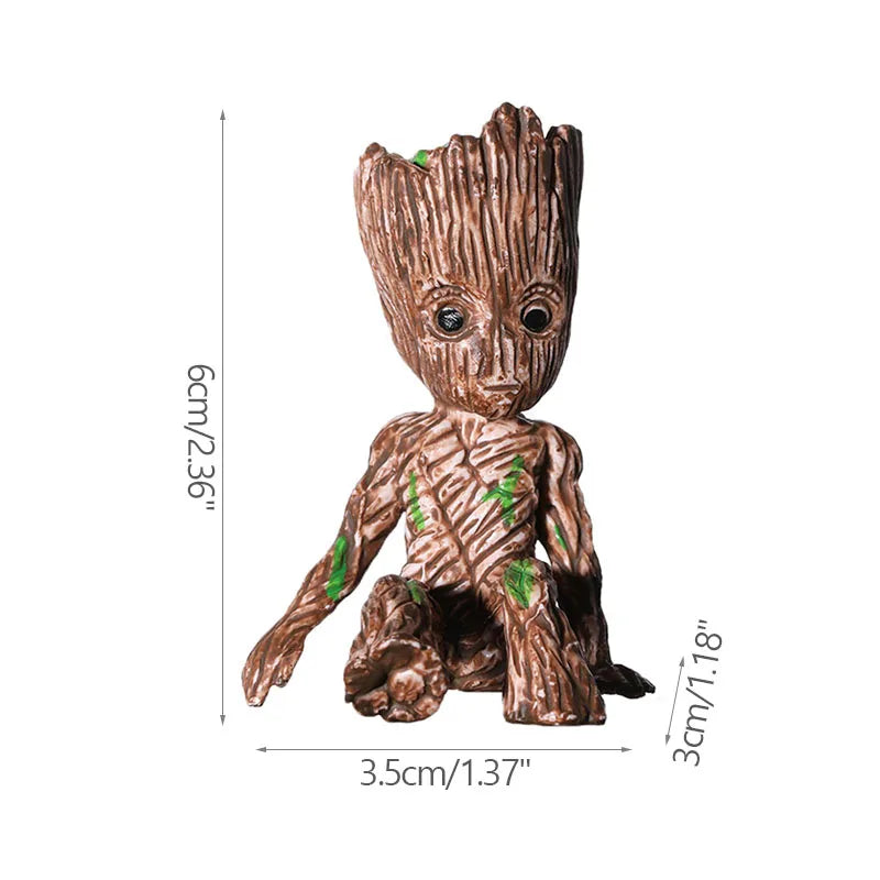 Figura decorativa de Groot (estilo dibujos animados) de 5 cm; adorno de escritorio tipo "hombre árbol" para oficina o decoración del hogar.