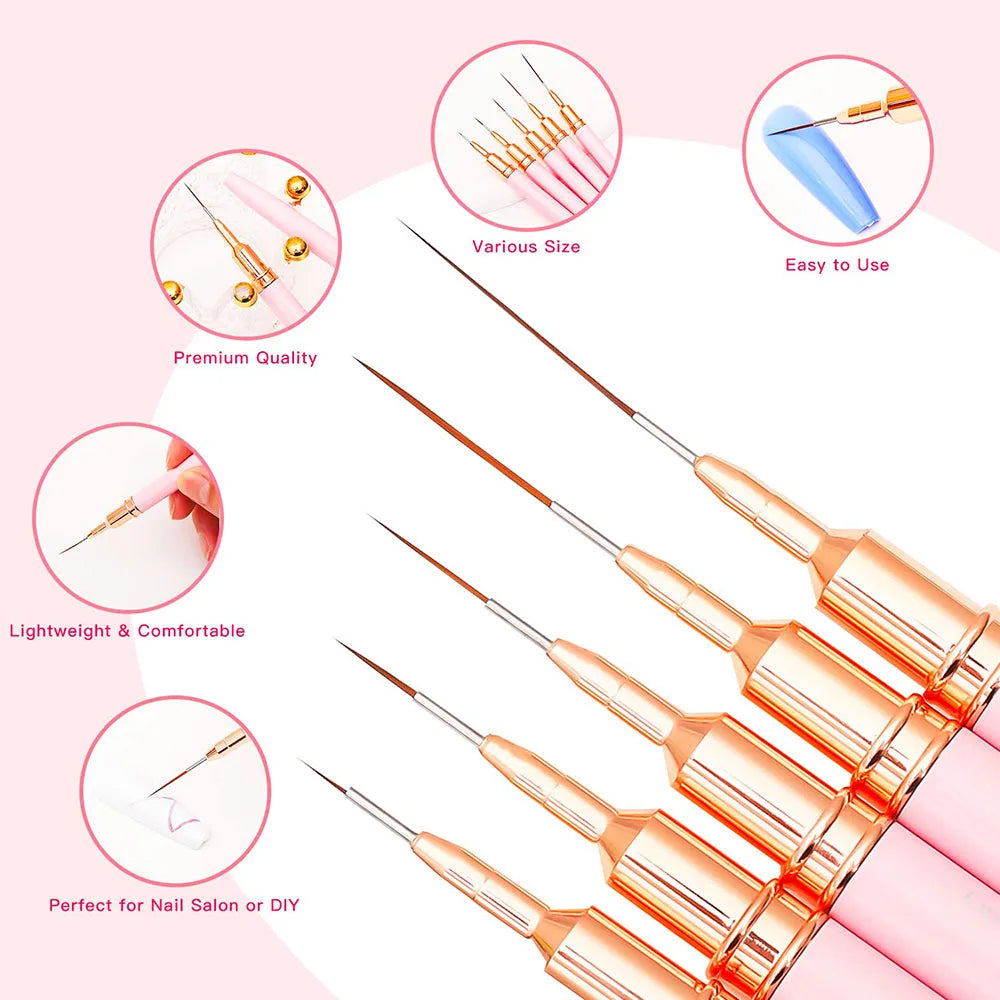 Juego de 5 pinceles alargados para decoración de uñas (nail art)