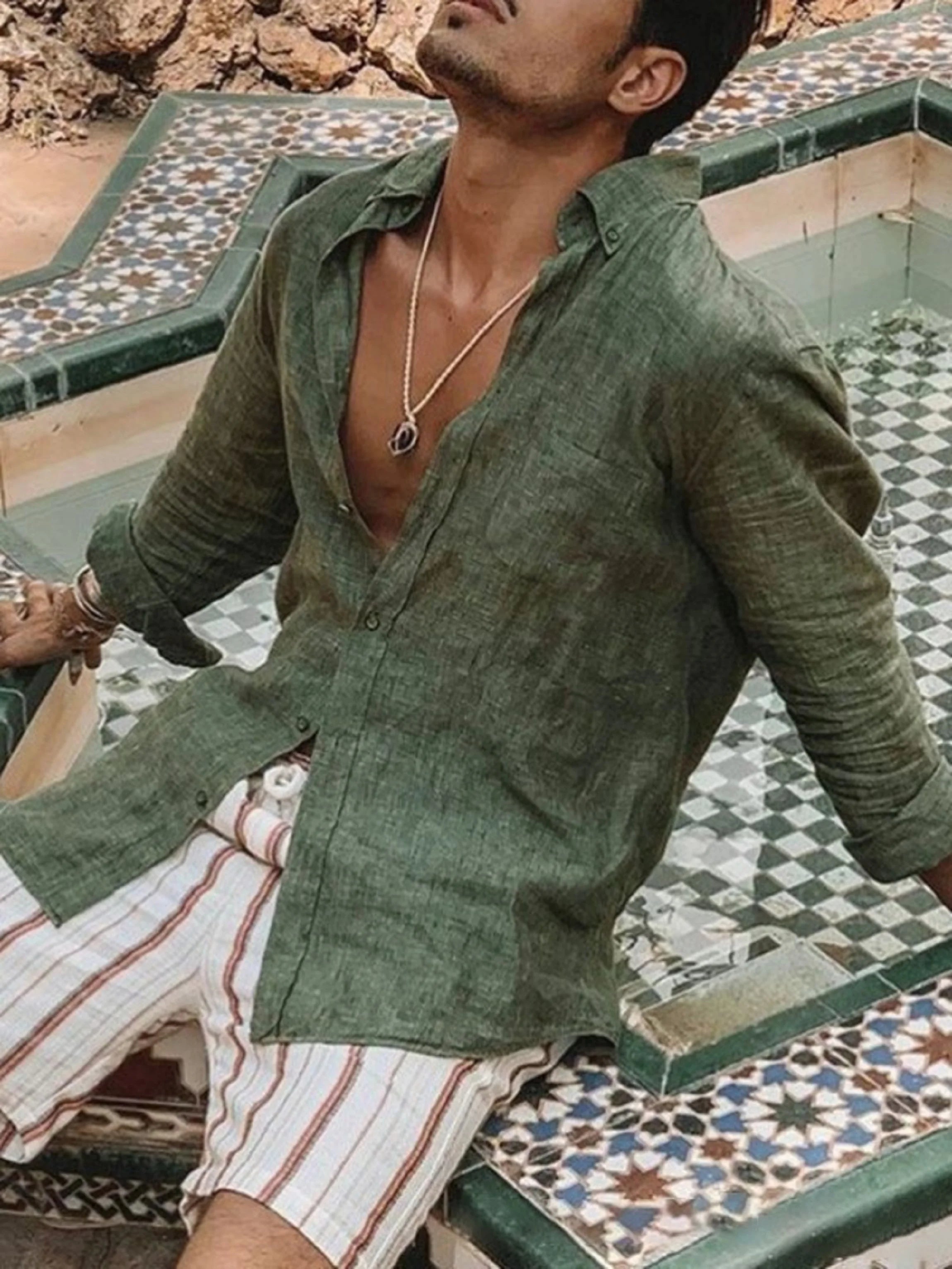 Camisa casual para hombre de manga larga y tejido fino
