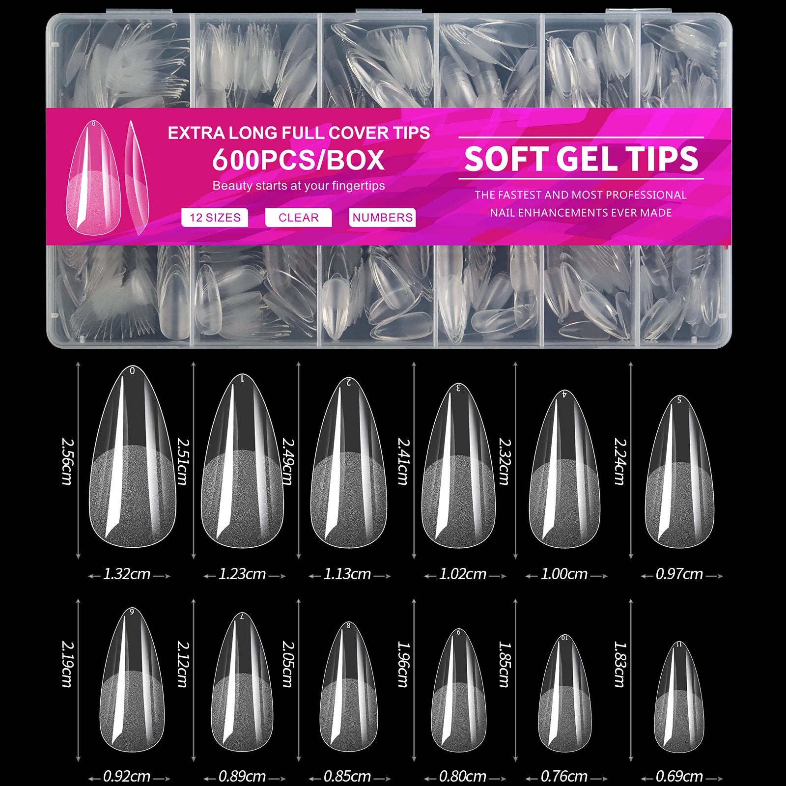 100/320/600 unidades de tips para uñas forma almendra corta de gel suave (soft gel);