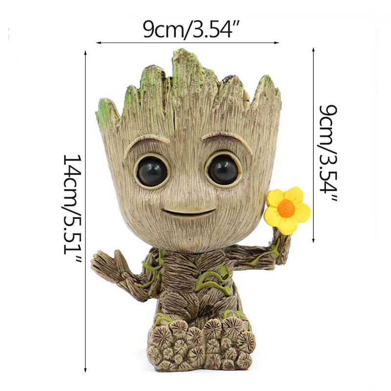 Figura decorativa de Groot (estilo dibujos animados) de 5 cm; adorno de escritorio tipo "hombre árbol" para oficina o decoración del hogar.