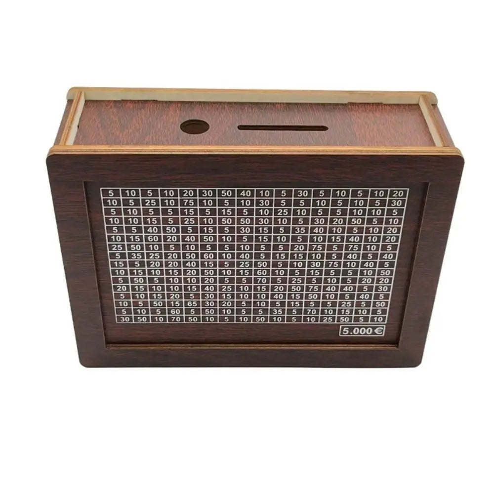 Hucha de madera reutilizable para ahorrar 1000/3000/5000/10000 euros; caja de seguridad para efectivo y desafío de ahorro ( para niños o adultos )