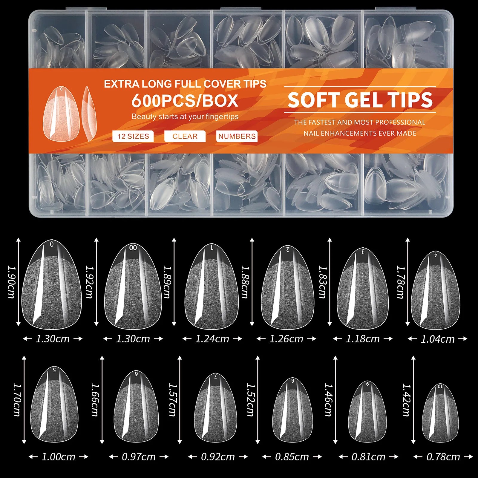 100/320/600 unidades de tips para uñas forma almendra corta de gel suave (soft gel);