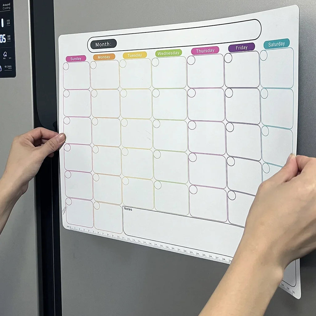 Imán para refrigerador, planificador mensual y semanal, adhesivo de calendario magnético, nota magnética flexible, pizarra de mensajes.