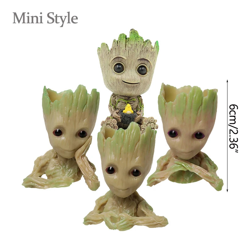 Figura decorativa de Groot (estilo dibujos animados) de 5 cm; adorno de escritorio tipo "hombre árbol" para oficina o decoración del hogar.
