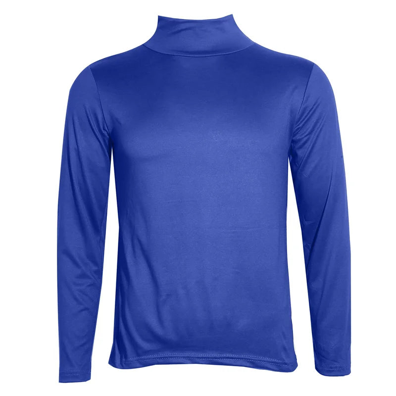 Camiseta térmica de manga larga para hombre: cuello alto, ajuste entallado y tejido fino; ideal para otoño e invierno.