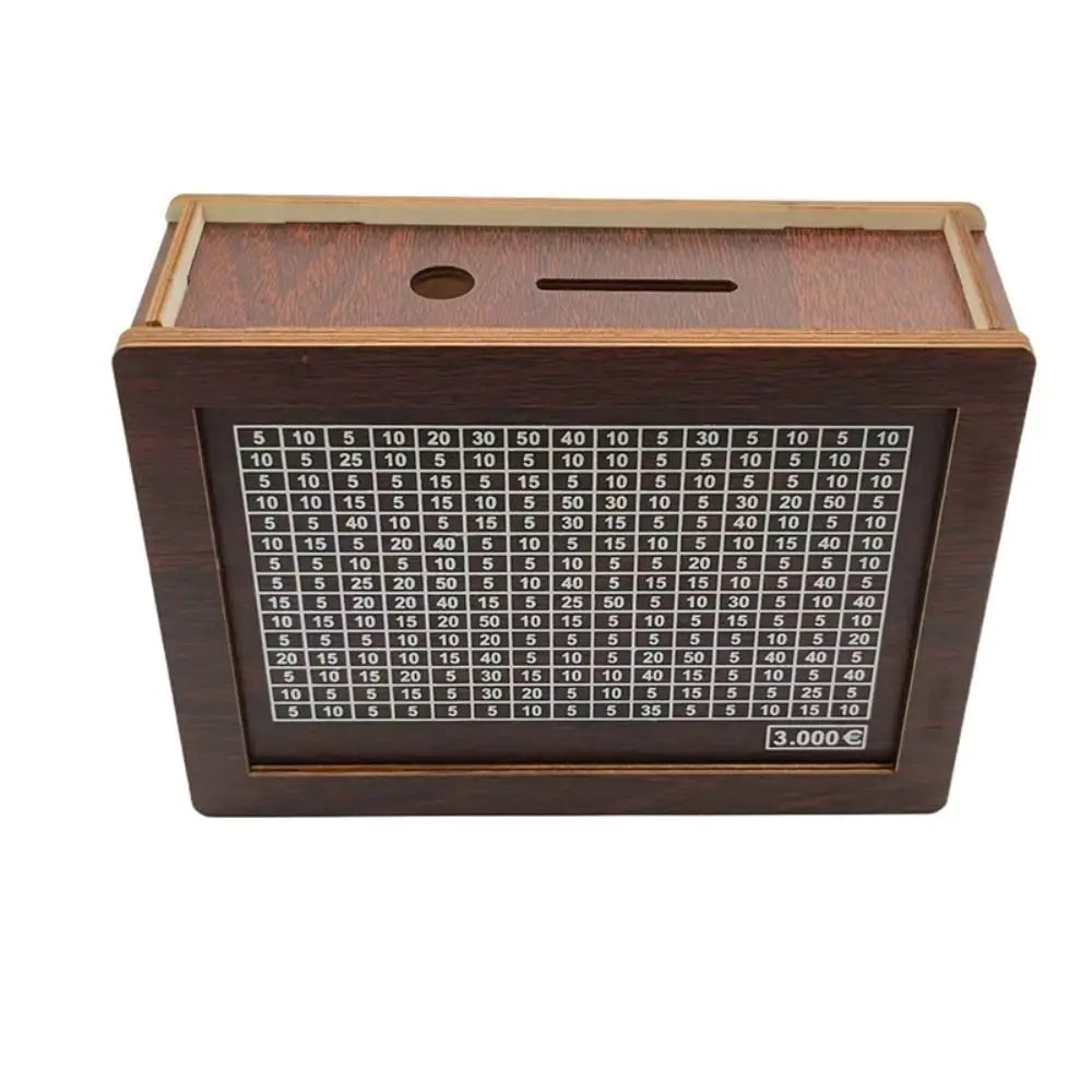 Hucha de madera reutilizable para ahorrar 1000/3000/5000/10000 euros; caja de seguridad para efectivo y desafío de ahorro ( para niños o adultos )