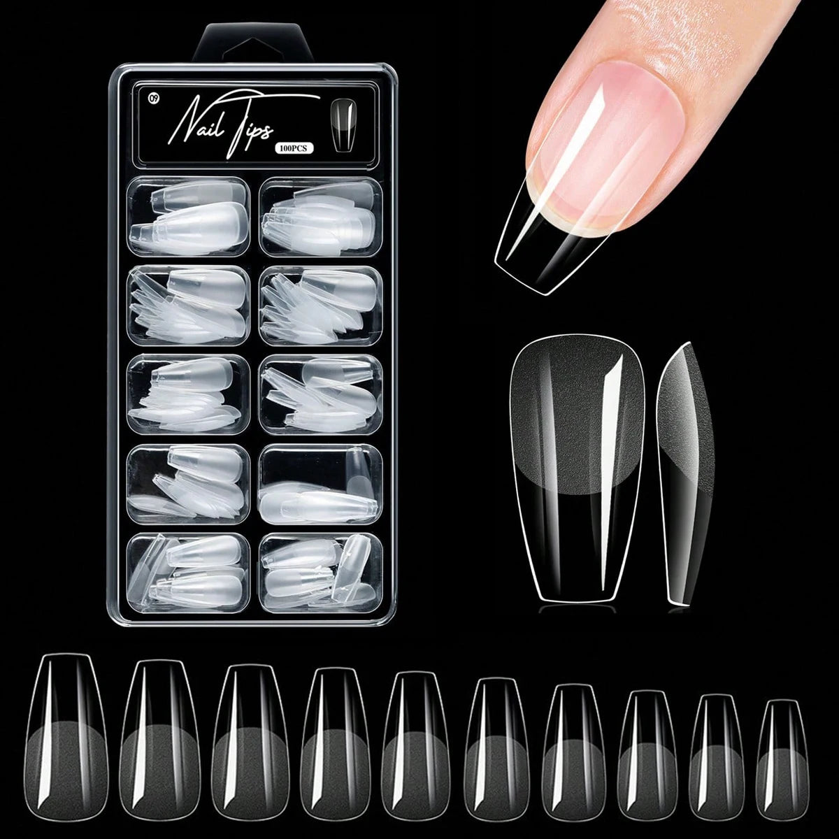 100/320/600 unidades de tips para uñas forma almendra corta de gel suave (soft gel);