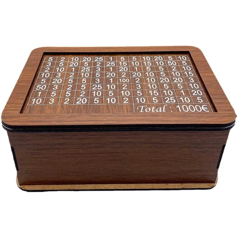 Hucha de madera reutilizable para ahorrar 1000/3000/5000/10000 euros; caja de seguridad para efectivo y desafío de ahorro ( para niños o adultos )
