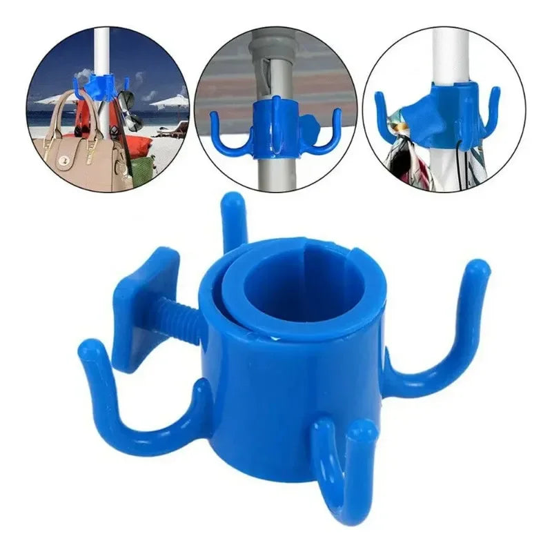 Gancho colgante para sombrilla de playa, gancho de plástico de 4 brazos para colgar toallas, sombreros, ropa, cámaras, gafas de sol y bolsos.
