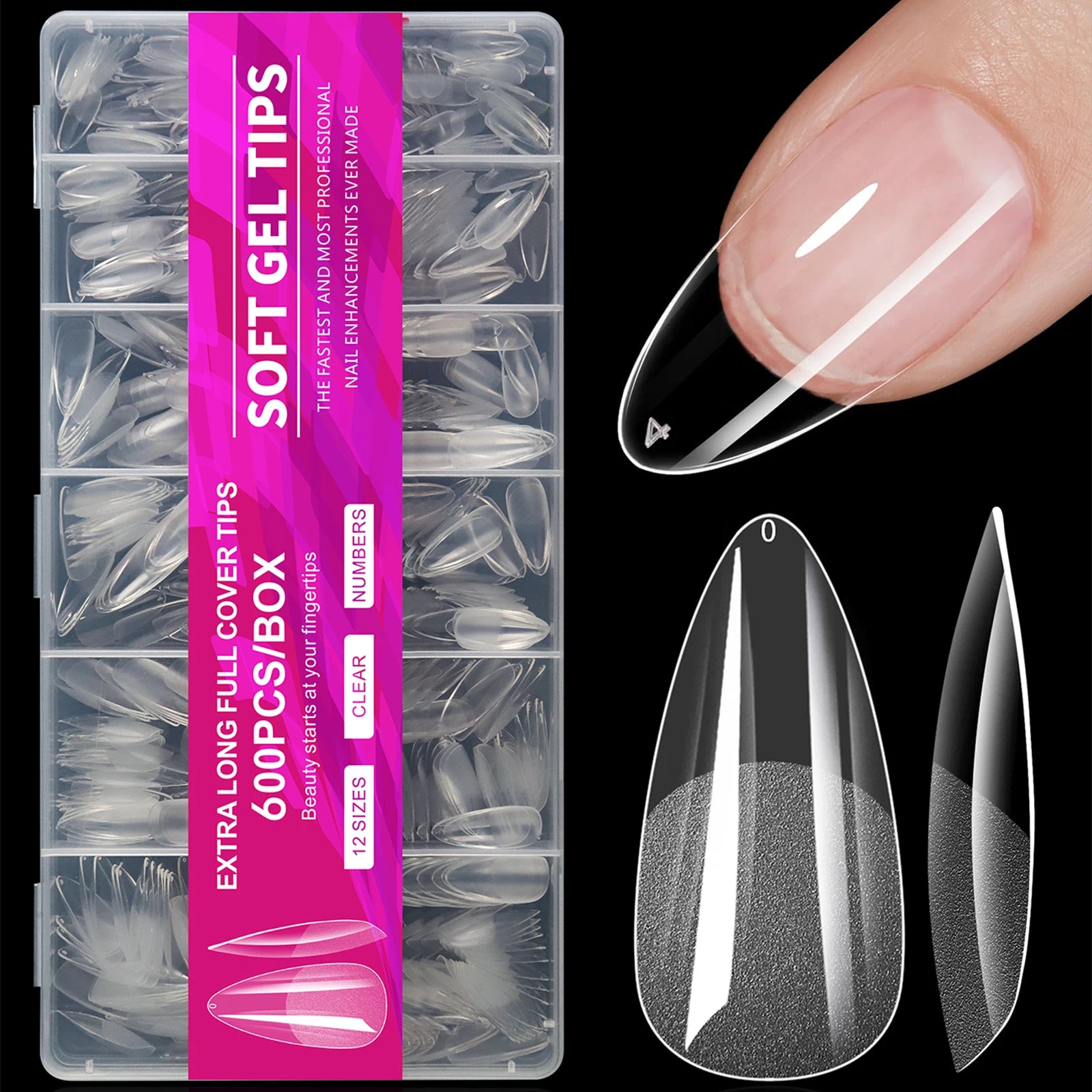 100/320/600 unidades de tips para uñas forma almendra corta de gel suave (soft gel);