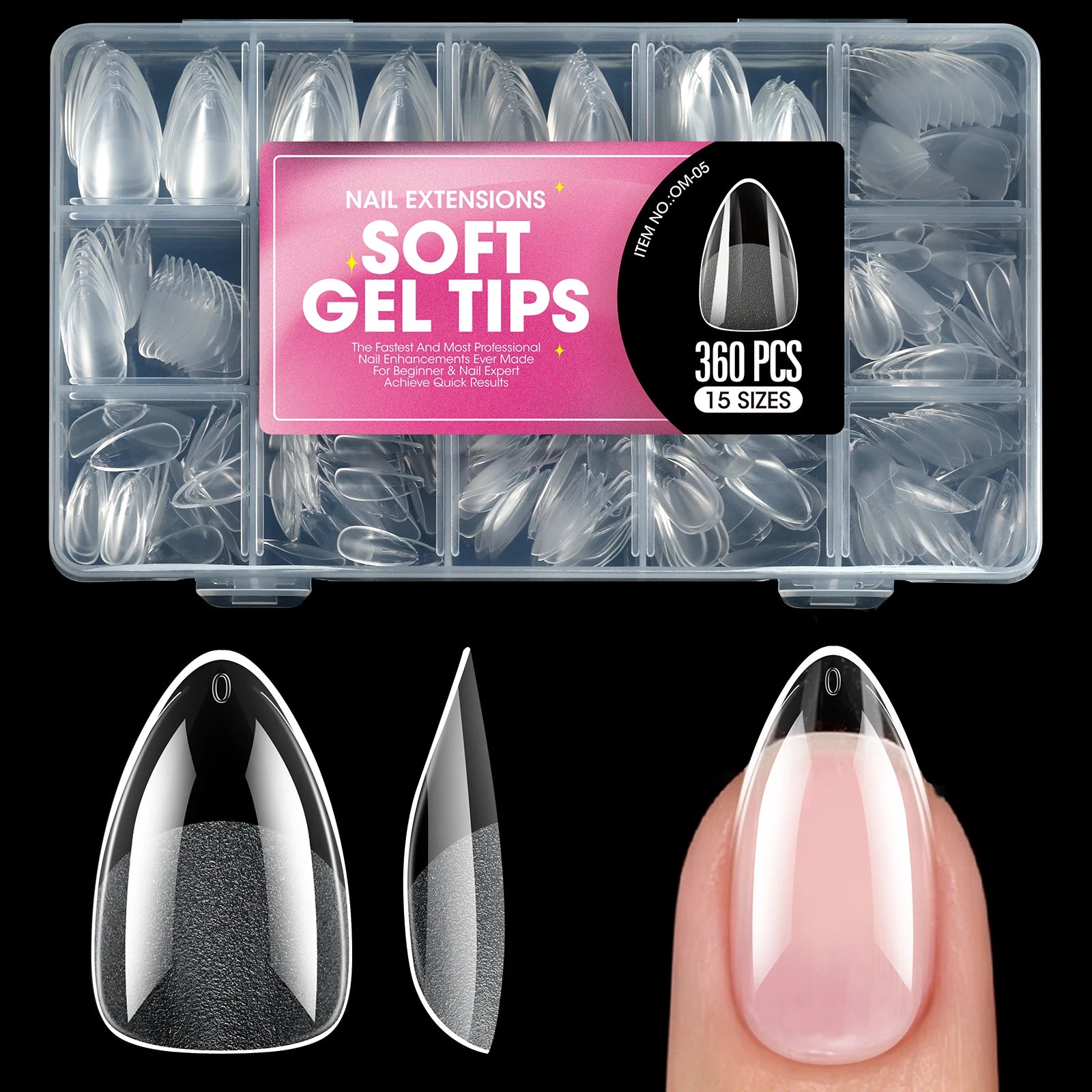 100/320/600 unidades de tips para uñas forma almendra corta de gel suave (soft gel);