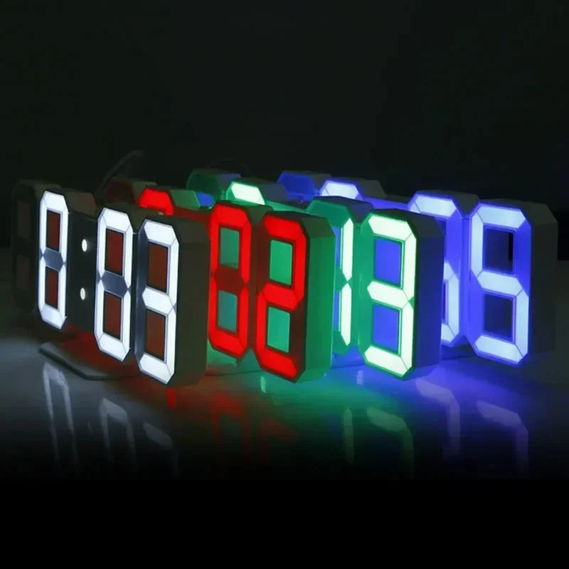 Reloj digital LED 3D de pared con modo nocturno luminoso; decoración electrónica ajustable con estética ideal para dormitorios.