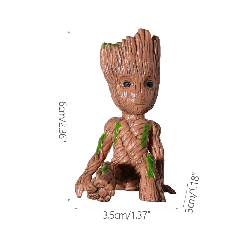 Figura decorativa de Groot (estilo dibujos animados) de 5 cm; adorno de escritorio tipo "hombre árbol" para oficina o decoración del hogar.