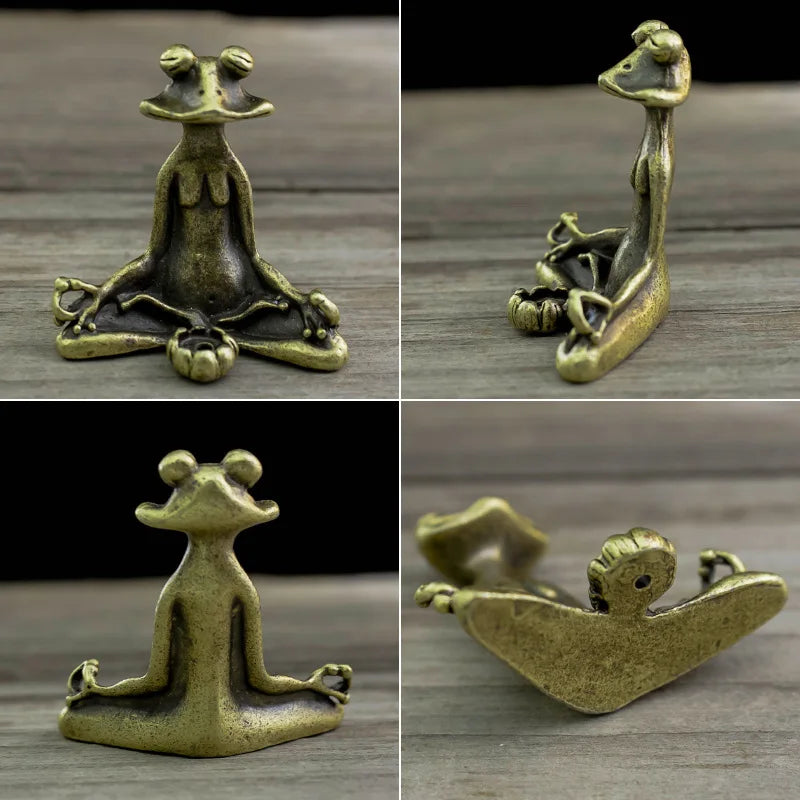 Quemador de incienso vintage de aleación con diseño de rana zen; soporte para varitas de incienso de sándalo; mini escultura decorativa para el hogar y mascota de té.