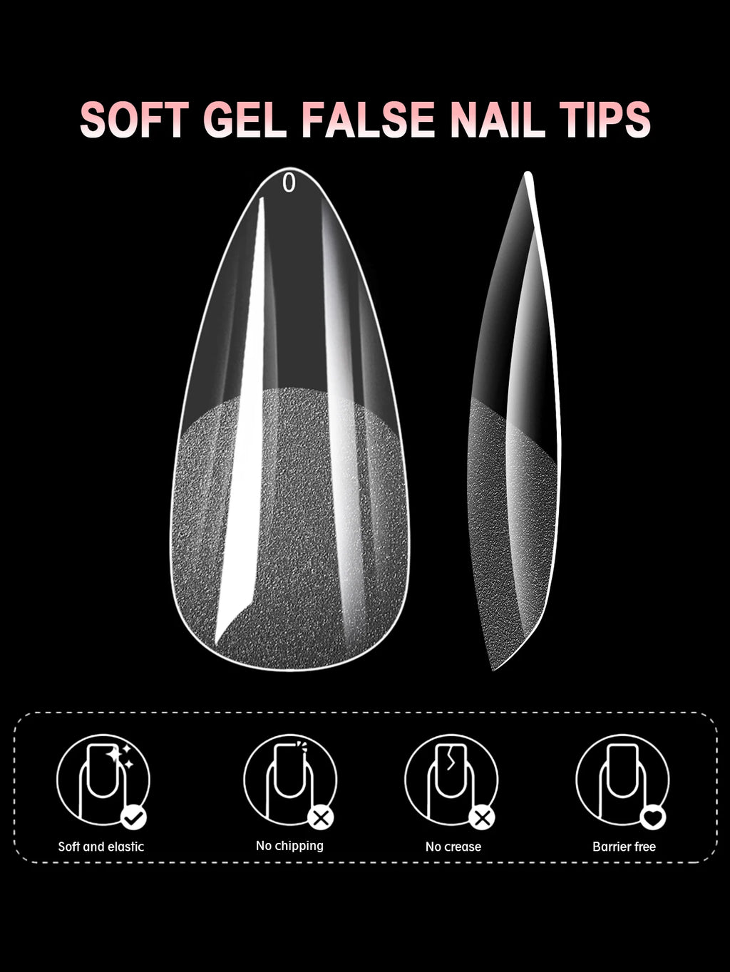 100/320/600 unidades de tips para uñas forma almendra corta de gel suave (soft gel);