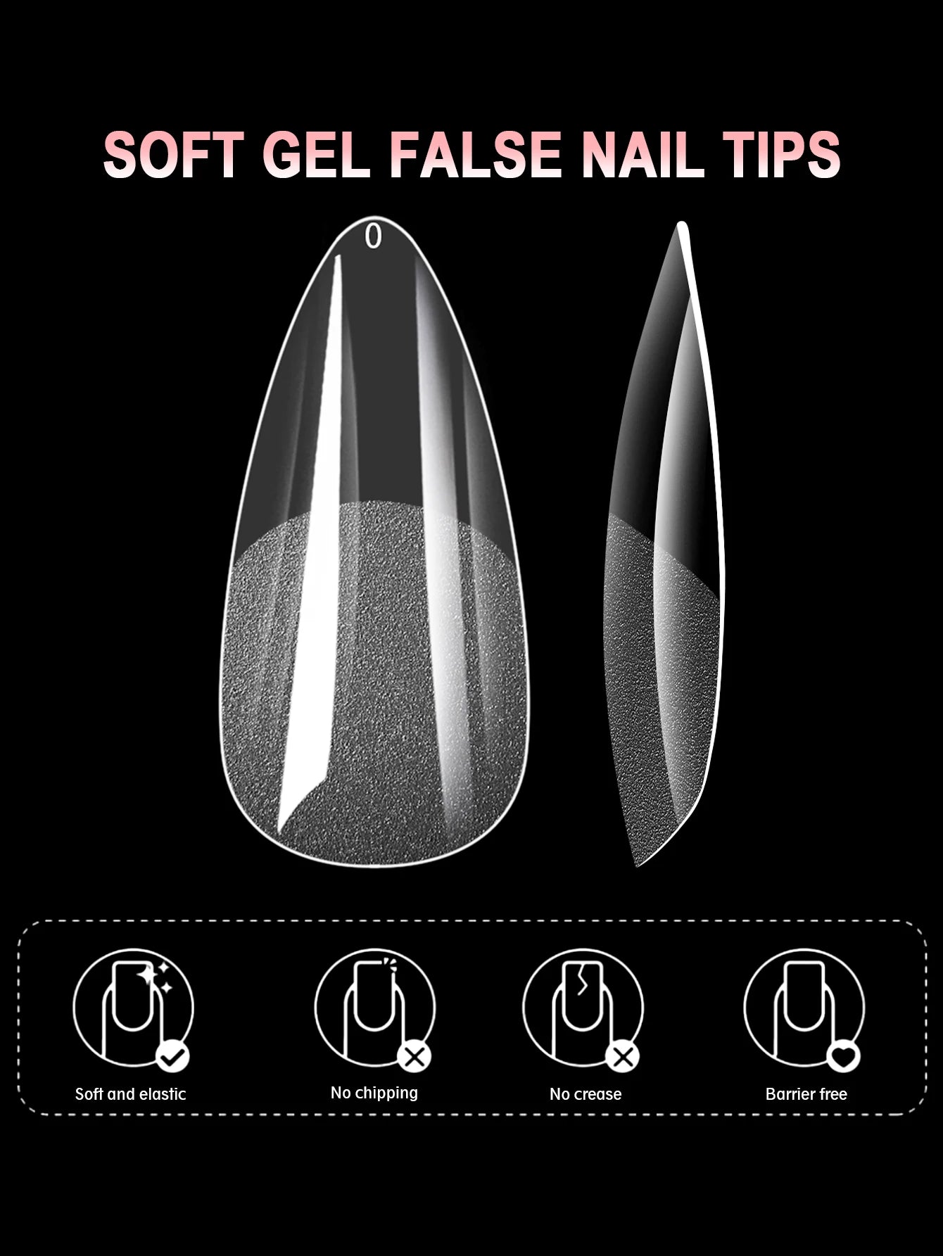 100/320/600 unidades de tips para uñas forma almendra corta de gel suave (soft gel);