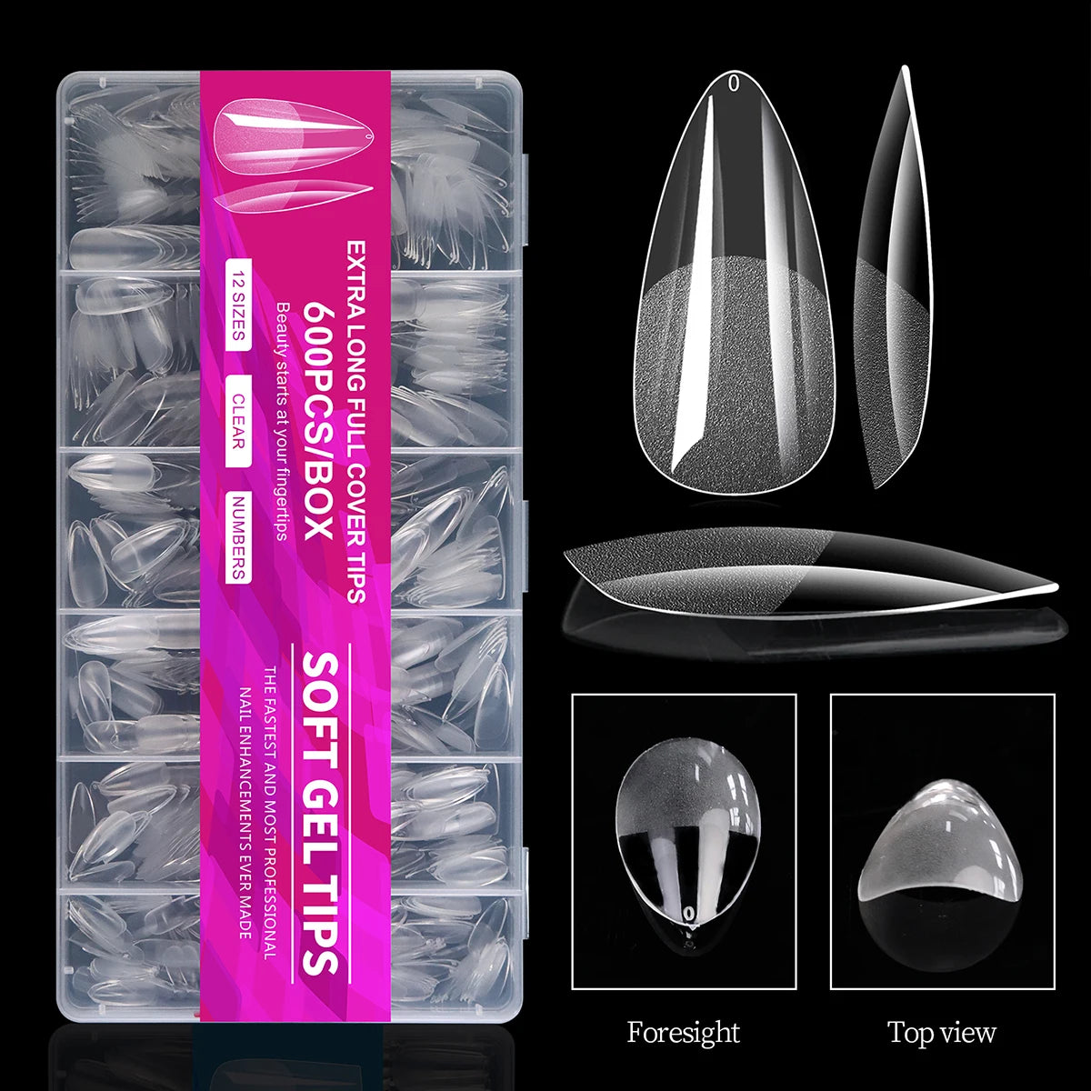 100/320/600 unidades de tips para uñas forma almendra corta de gel suave (soft gel);