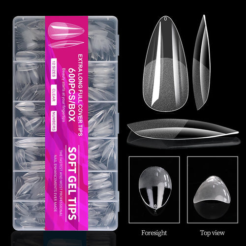 100/320/600 unidades de tips para uñas forma almendra corta de gel suave (soft gel);