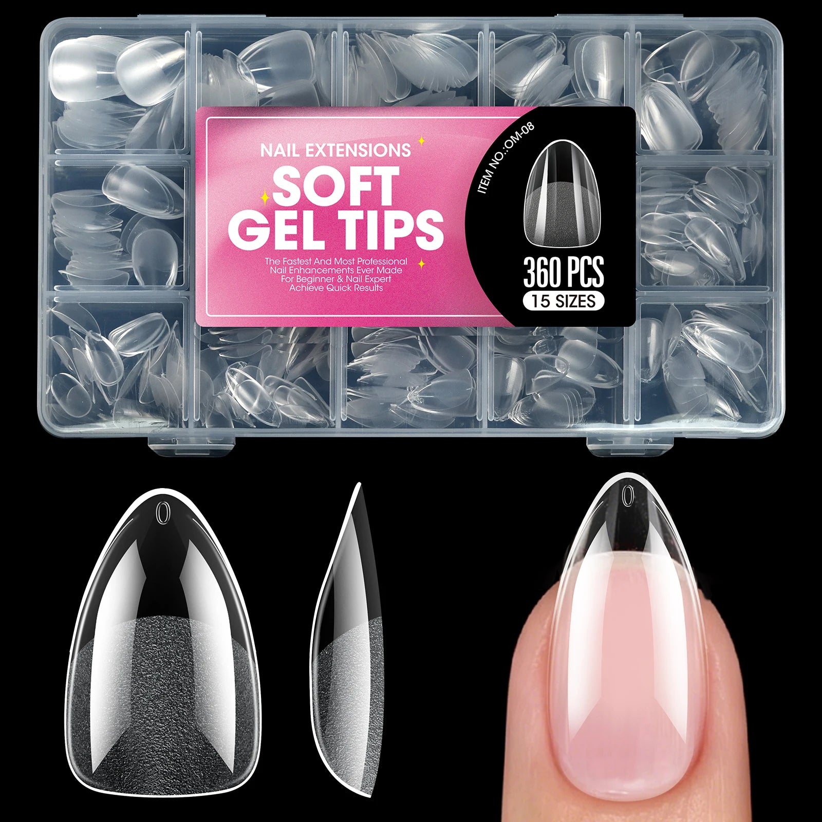 100/320/600 unidades de tips para uñas forma almendra corta de gel suave (soft gel);