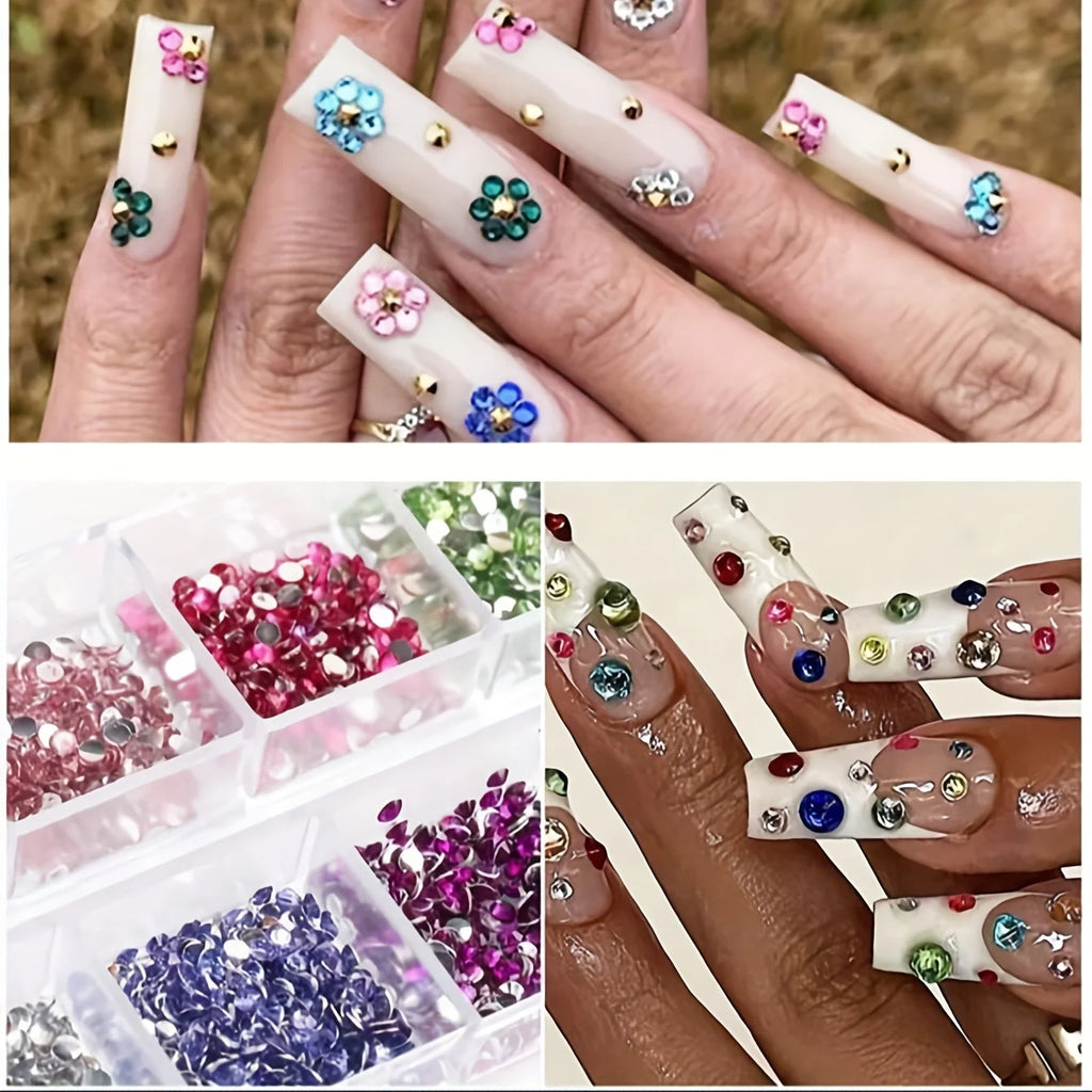 Set de 12 compartimentos con pedrería brillante para uñas: