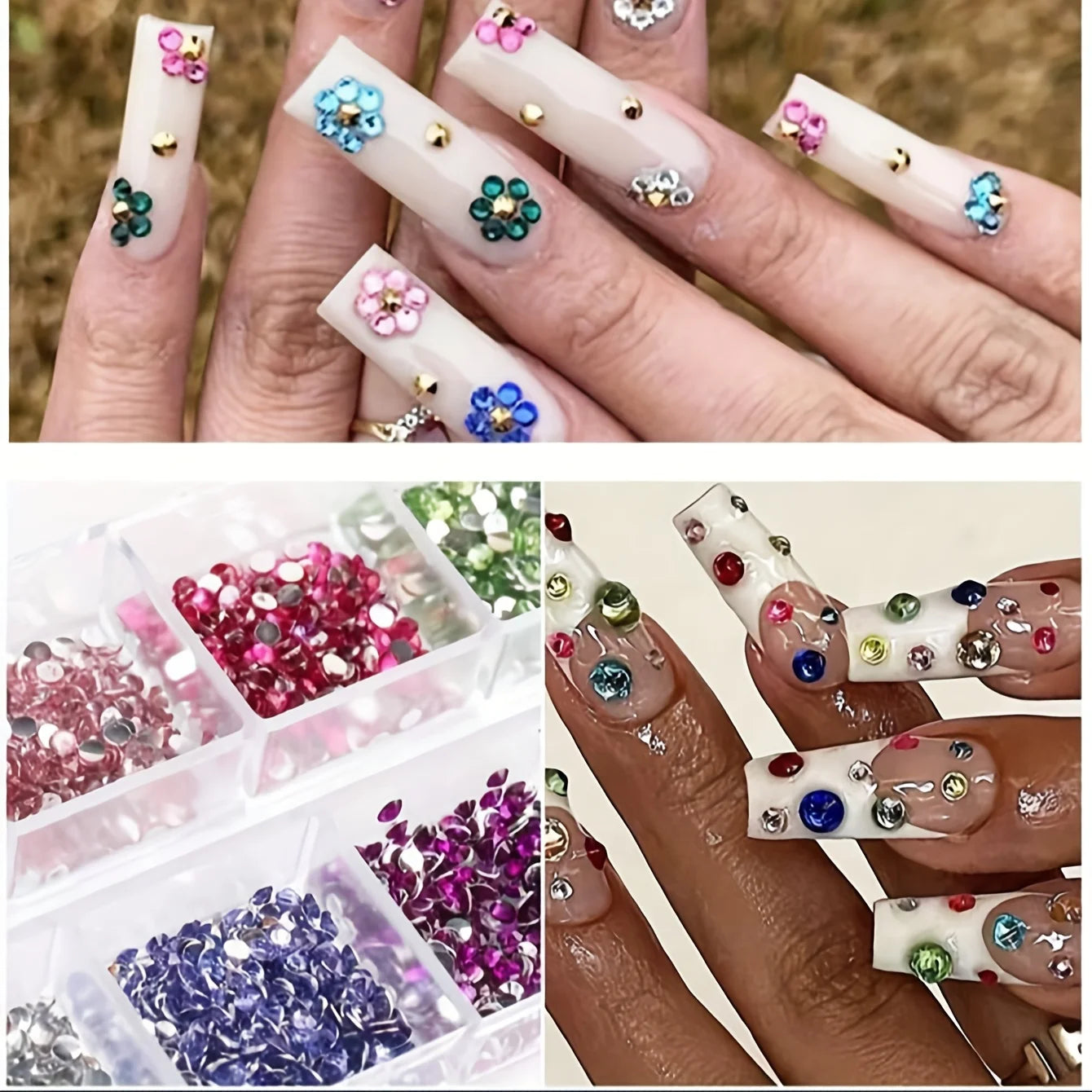 Set de 12 compartimentos con pedrería brillante para uñas: