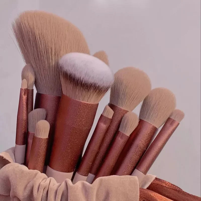 Juego de 13 Uds de brochas de maquillaje, base para sombra de ojos, brocha cosmética para mujer, sombra de ojos, colorete, bolsa de herramientas de maquillaje suave de belleza