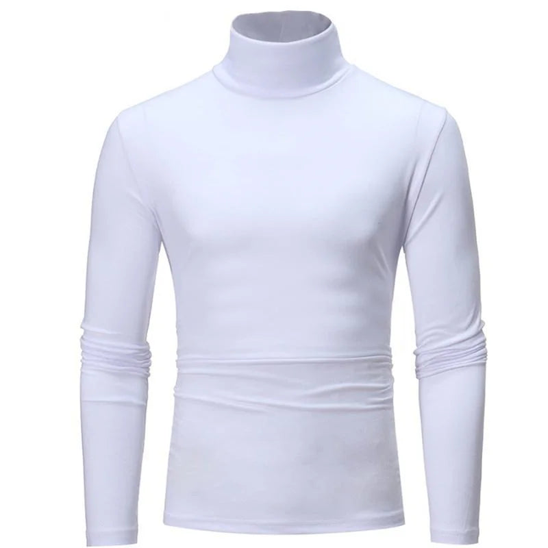Camiseta térmica de manga larga para hombre: cuello alto, ajuste entallado y tejido fino; ideal para otoño e invierno.