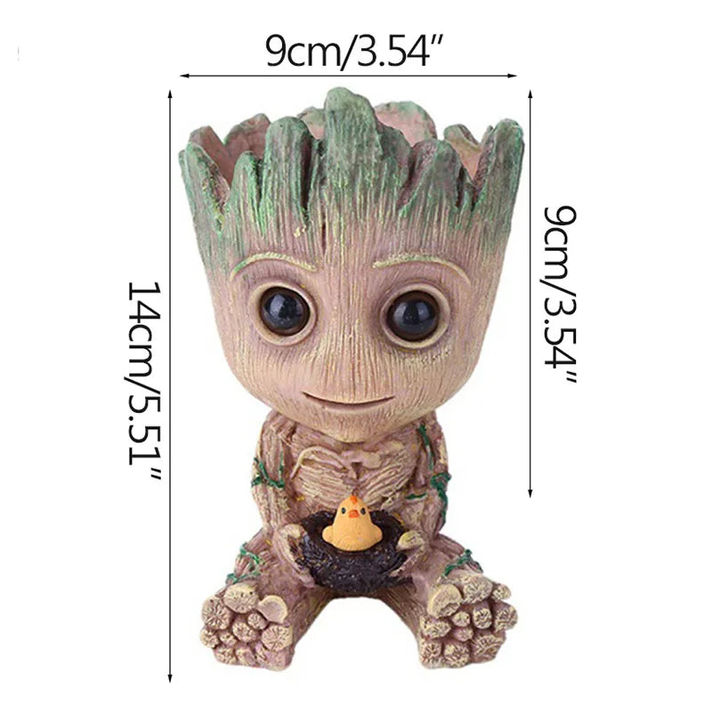 Figura decorativa de Groot (estilo dibujos animados) de 5 cm; adorno de escritorio tipo "hombre árbol" para oficina o decoración del hogar.