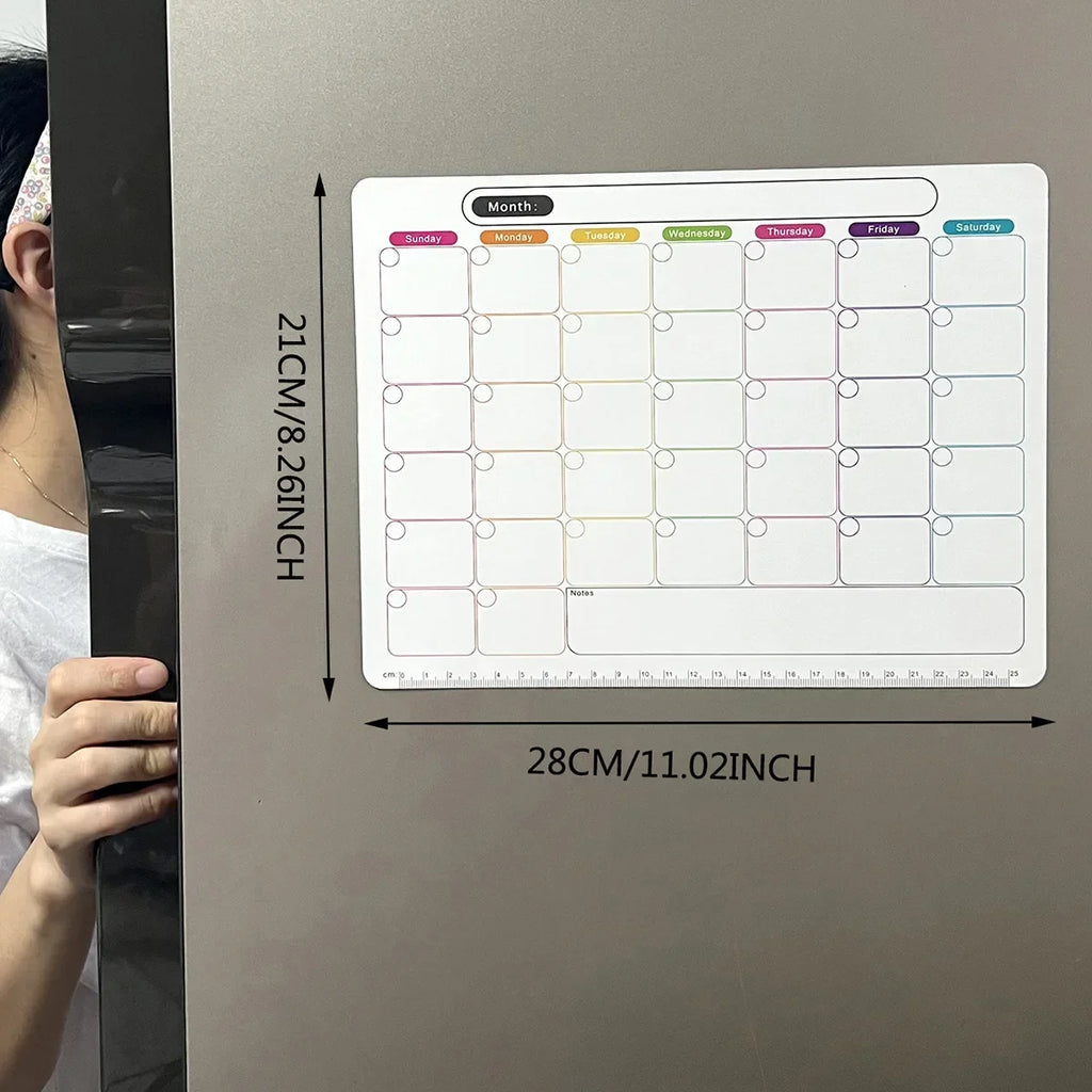 Imán para refrigerador, planificador mensual y semanal, adhesivo de calendario magnético, nota magnética flexible, pizarra de mensajes.