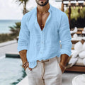 Camisa de algodón y lino para hombre, estilo playero de verano