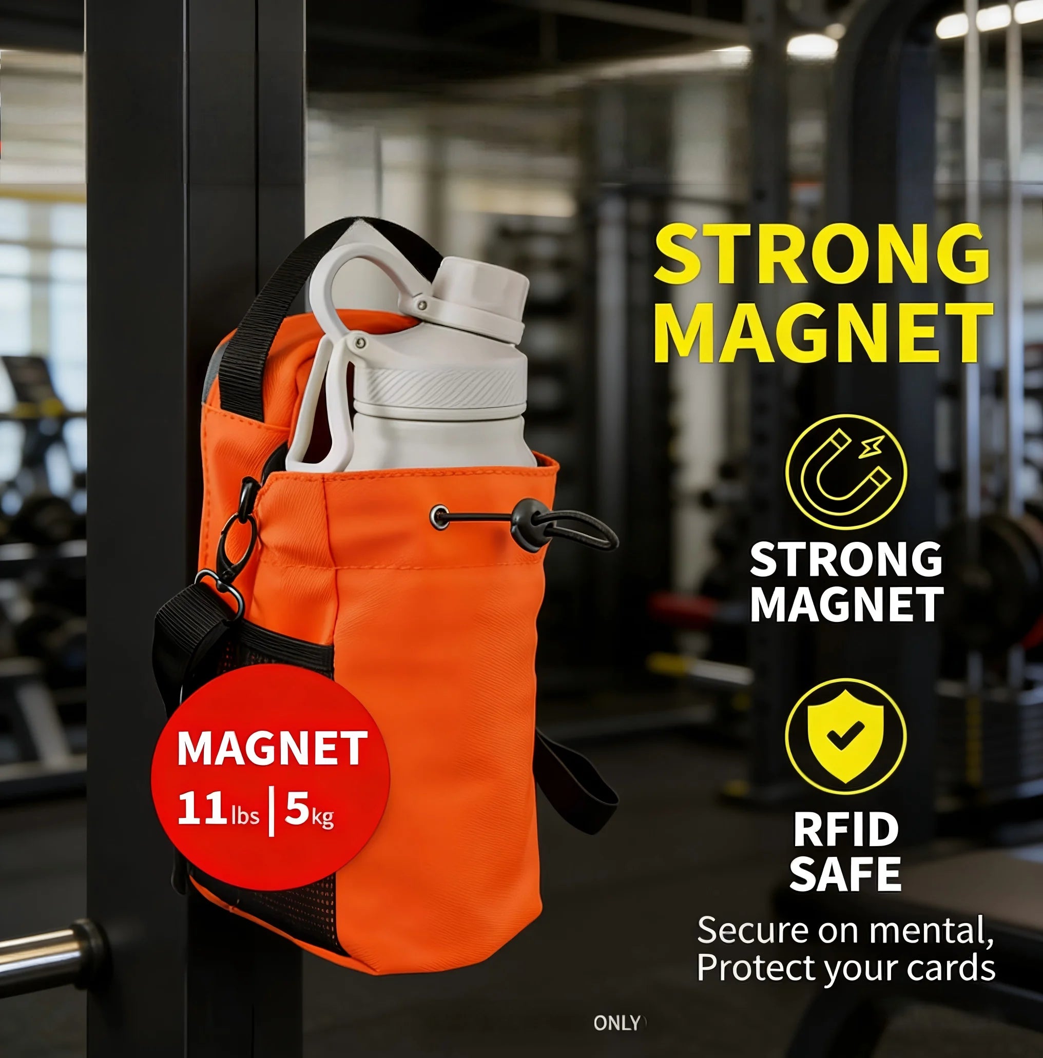Funda naranja con imán potente para botella de agua de gimnasio