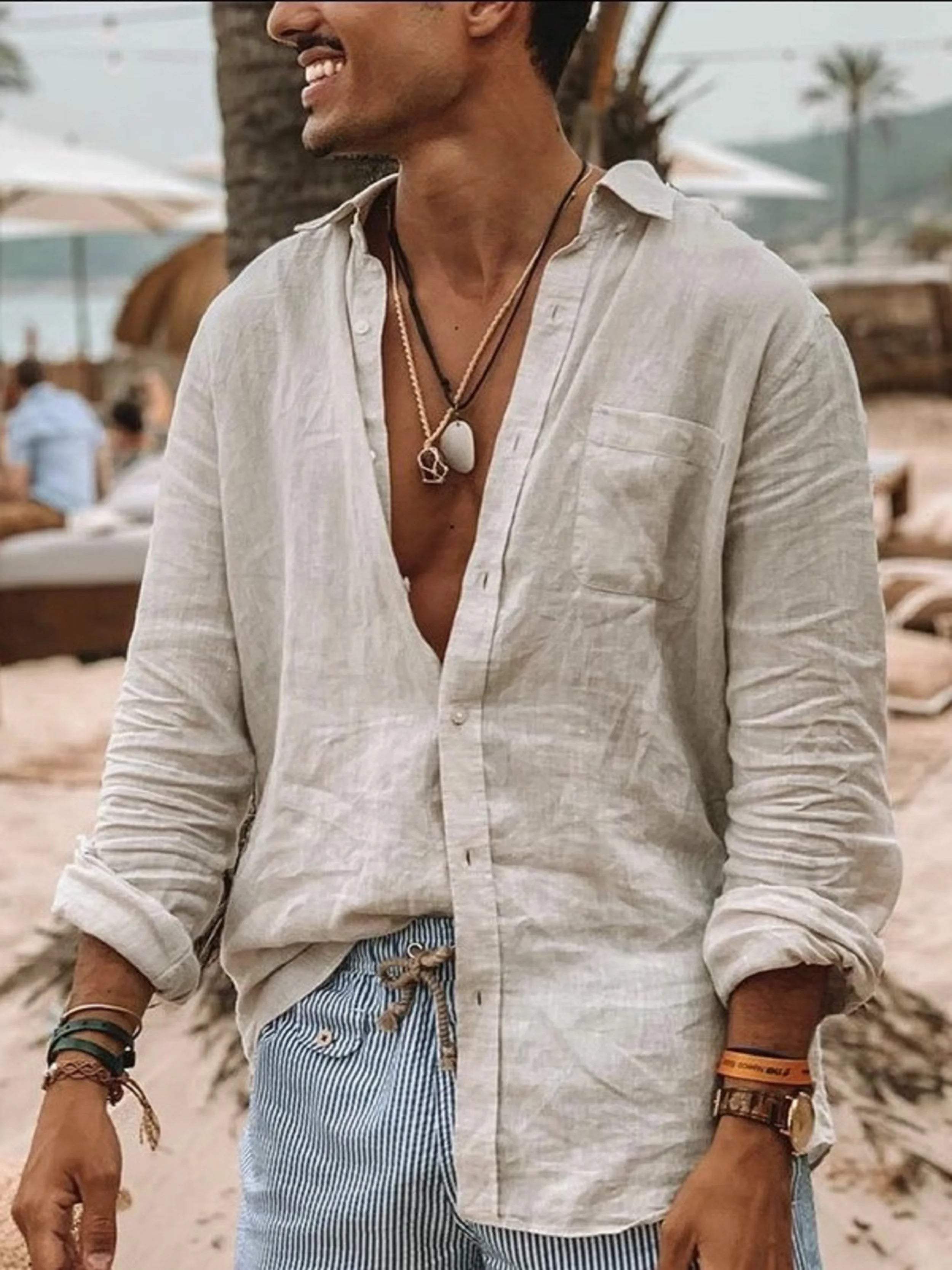 Camisa casual para hombre de manga larga y tejido fino