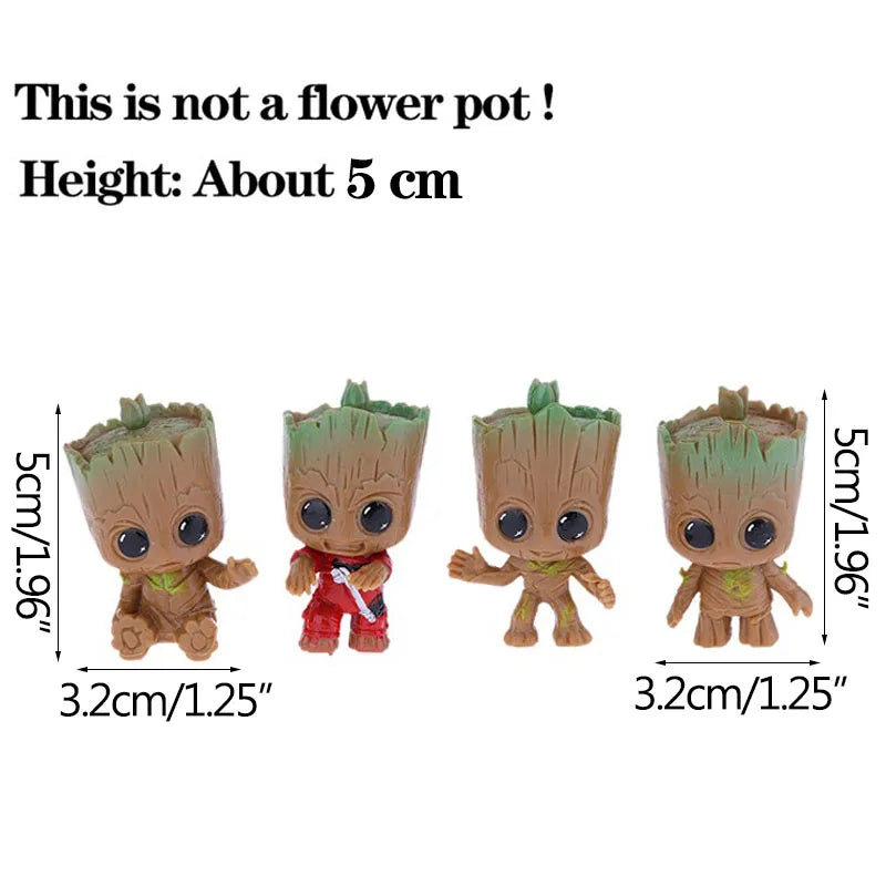 Figura decorativa de Groot (estilo dibujos animados) de 5 cm; adorno de escritorio tipo "hombre árbol" para oficina o decoración del hogar.